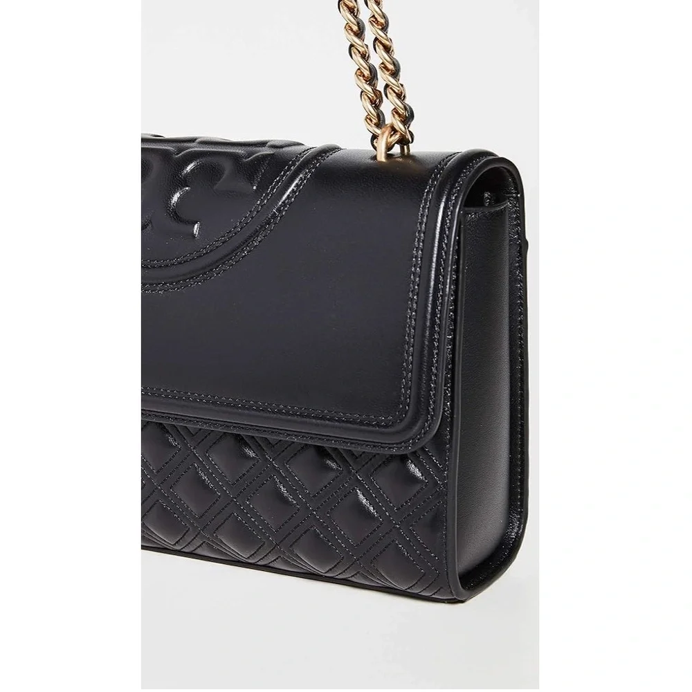 Tory Burch Black Quilted Fleming Convertible Leather Shoulder Bag Gold Chain NWT